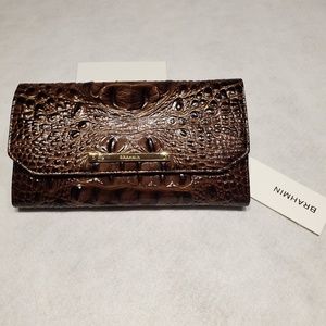 NWT BRAHMIN SOFT CHECKBOOK WALLET CHESTNUT MELBOUR